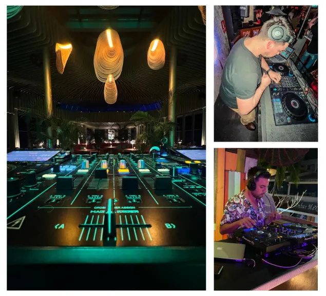 Pista de baile iluminada en un evento producido por DJ Matías de León